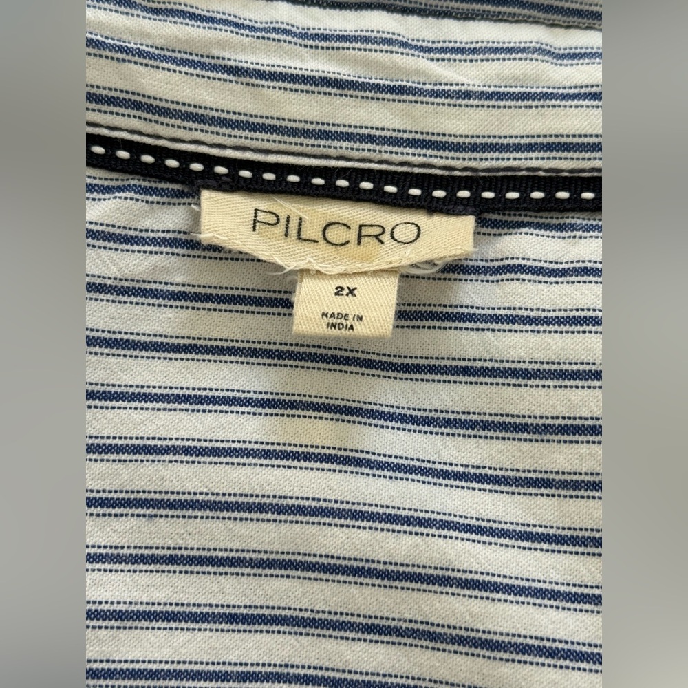 Pilcro Blue and White Asymmetrical Stripe Wrap Dress - Picture 12 of 16